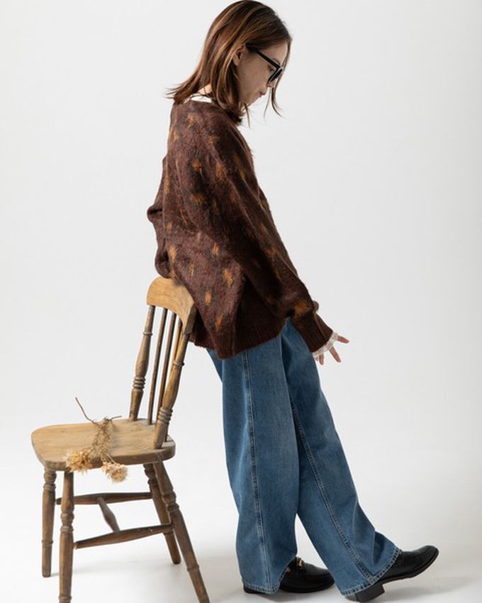 日本 gleam - 馬海毛觸感成熟豹紋V領針織開襟衫-米白