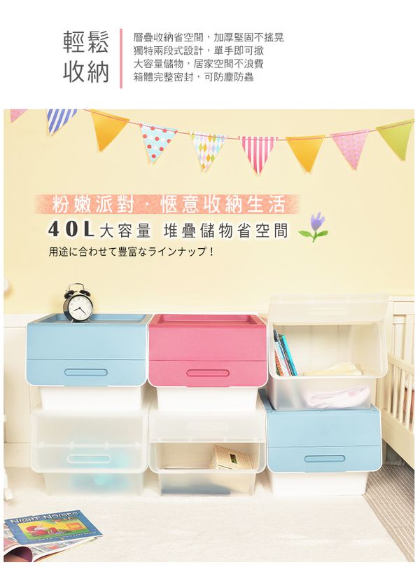 Keyway - 桃樂絲加大版二段掀蓋收納箱-白身藍蓋-40公升/6入