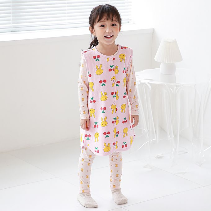 正韓 Cogibu - 極舒適無螢光劑 100% 有機棉幼兒/兒童鋪棉保暖防踢背心-櫻桃兔