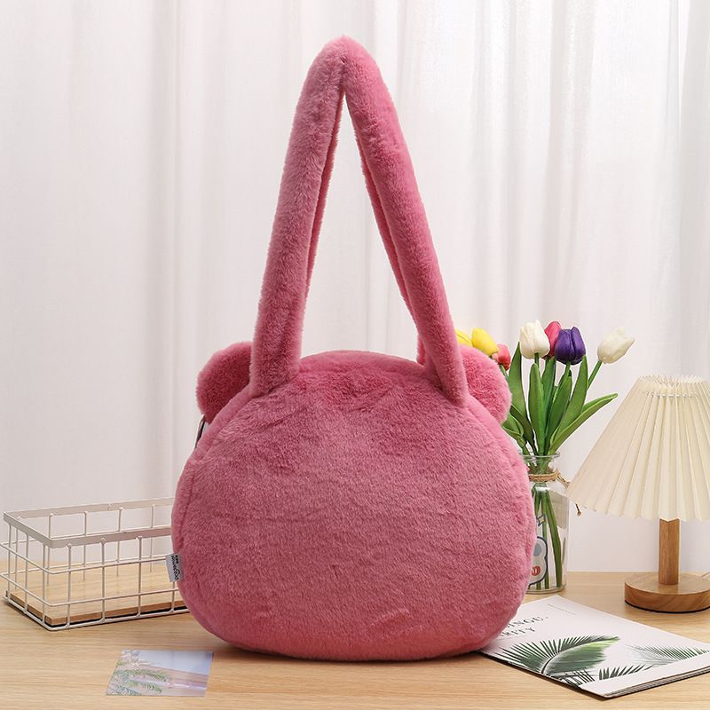 卡通毛茸茸造型斜背包-卡通人物熊抱哥-粉色 (23x5x22cm)