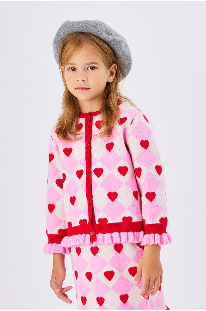 韓國 OZKIZ - 鬆緊腰方形愛心點綴針織短裙