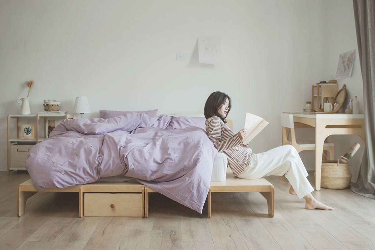 走走家具 - 模組單人加大床架-清新白 (105 / 217 / 66 (cm);座高 24 (cm))