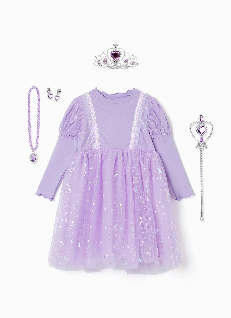 韓國 OZKIZ - 長髮公主紫色洋裝套組(附飾品)-紫