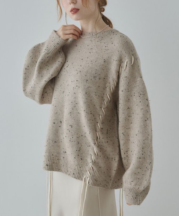 日本 Bab - 可可碎片感率性縫線針織上衣-灰白