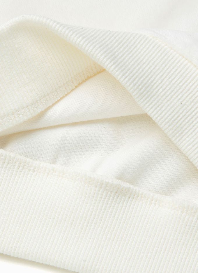 韓國 OZKIZ - 閃亮雛菊波浪暖絨長袖大學T-象牙白