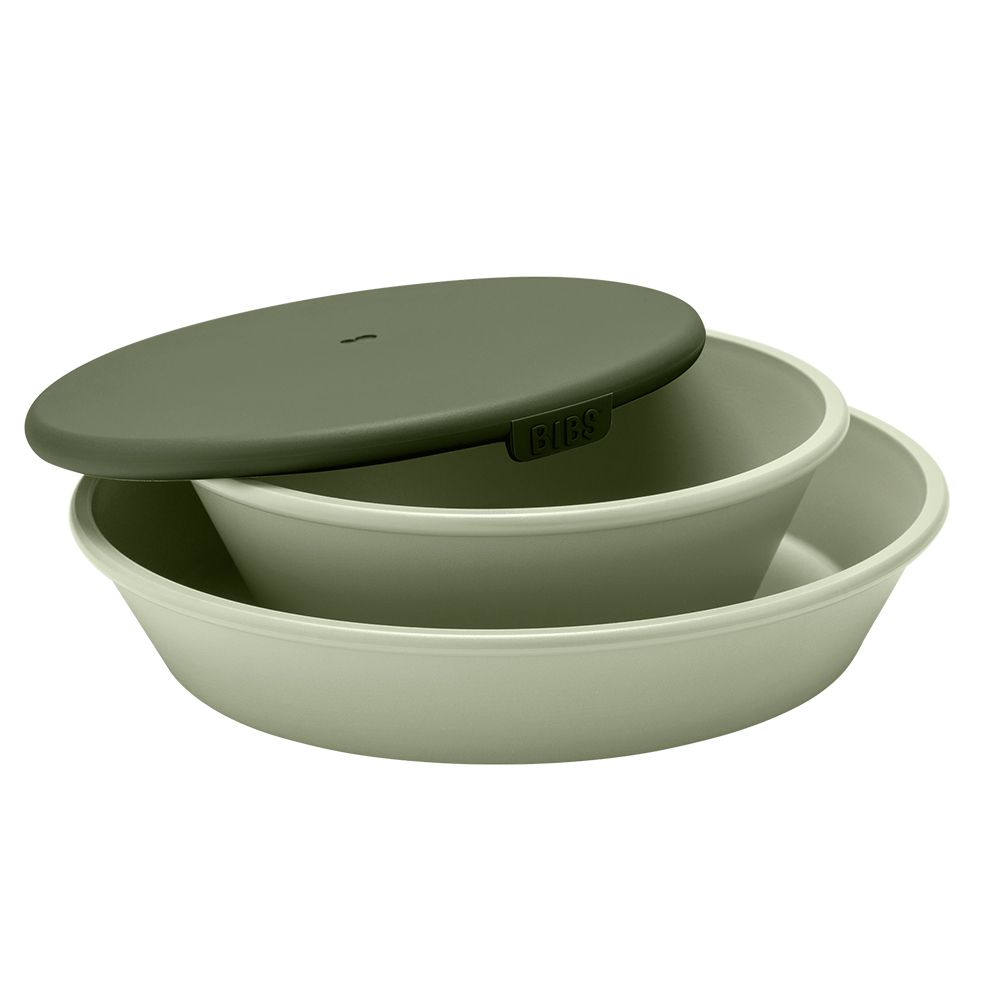 丹麥BIBS - Plate Set 學習餐盤/碗(2件組)-灰綠