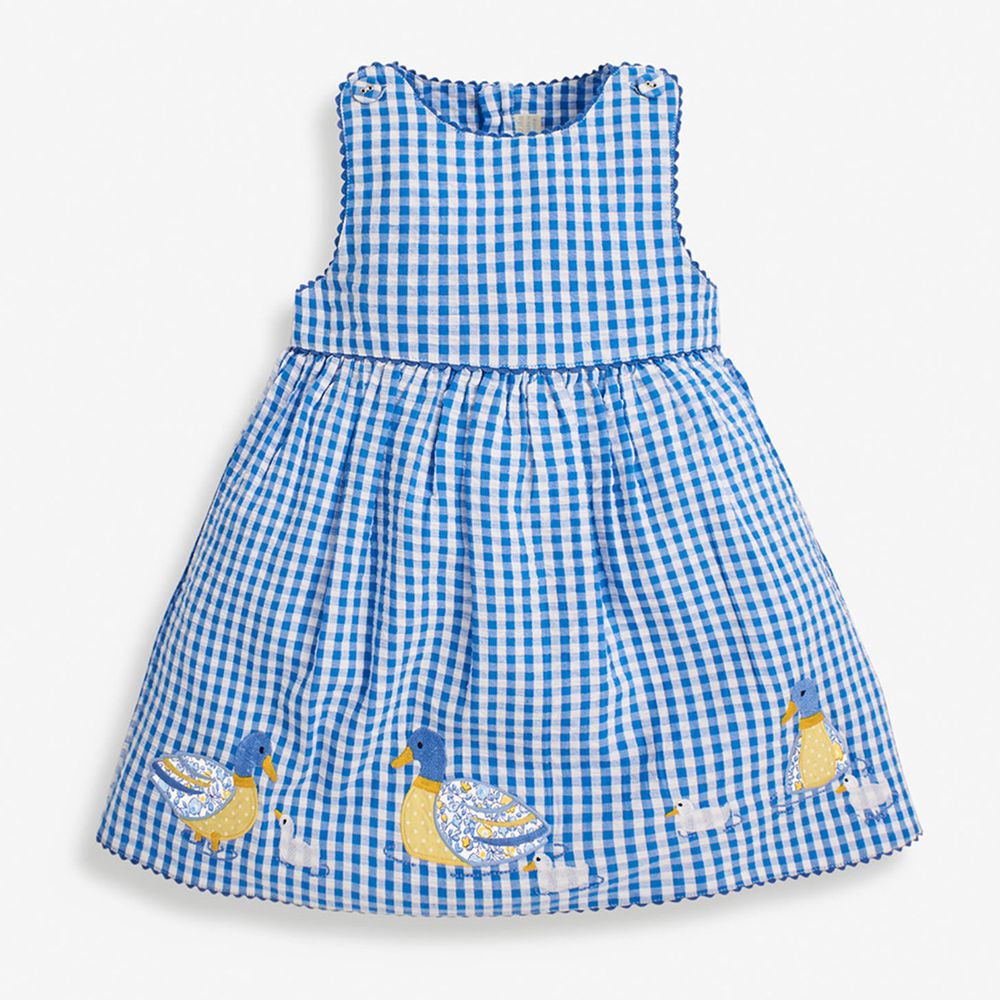 英國 JoJo Maman BeBe - 超優質嬰幼兒/兒童100％純棉無袖洋裝-藍格花鴨