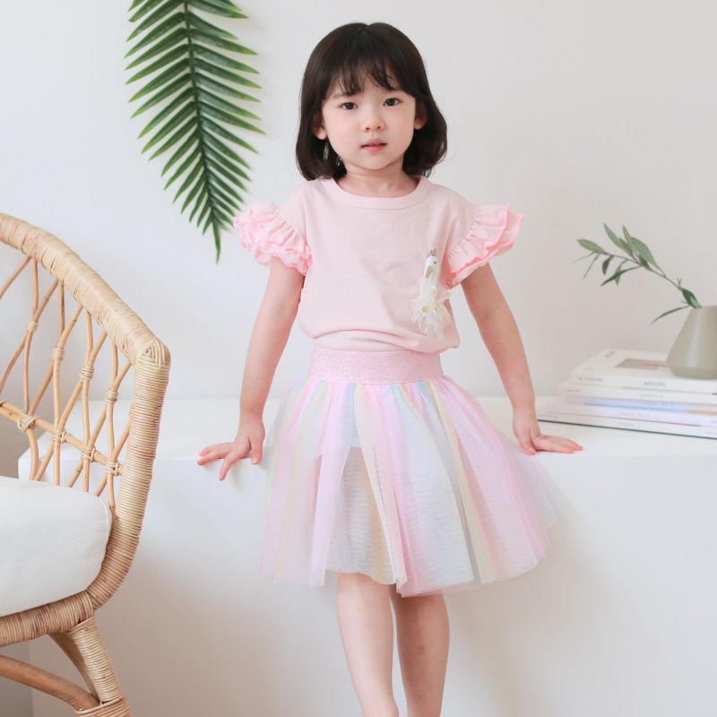 韓國 Coco Rabbit - 彩虹漸層網紗褲裙-粉紅