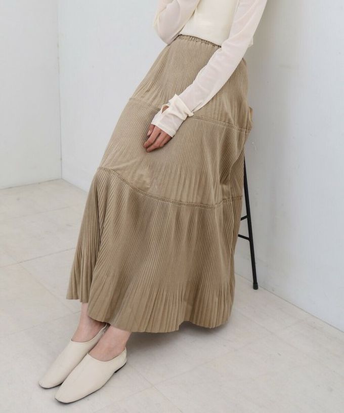 日本 Bab - 飄逸感絲滑絨面細摺長裙-黑