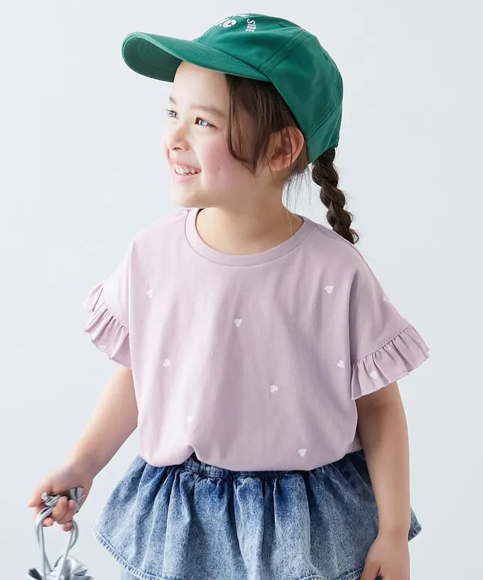 日本 devirock - 小愛心飄逸荷葉短袖上衣-淺灰