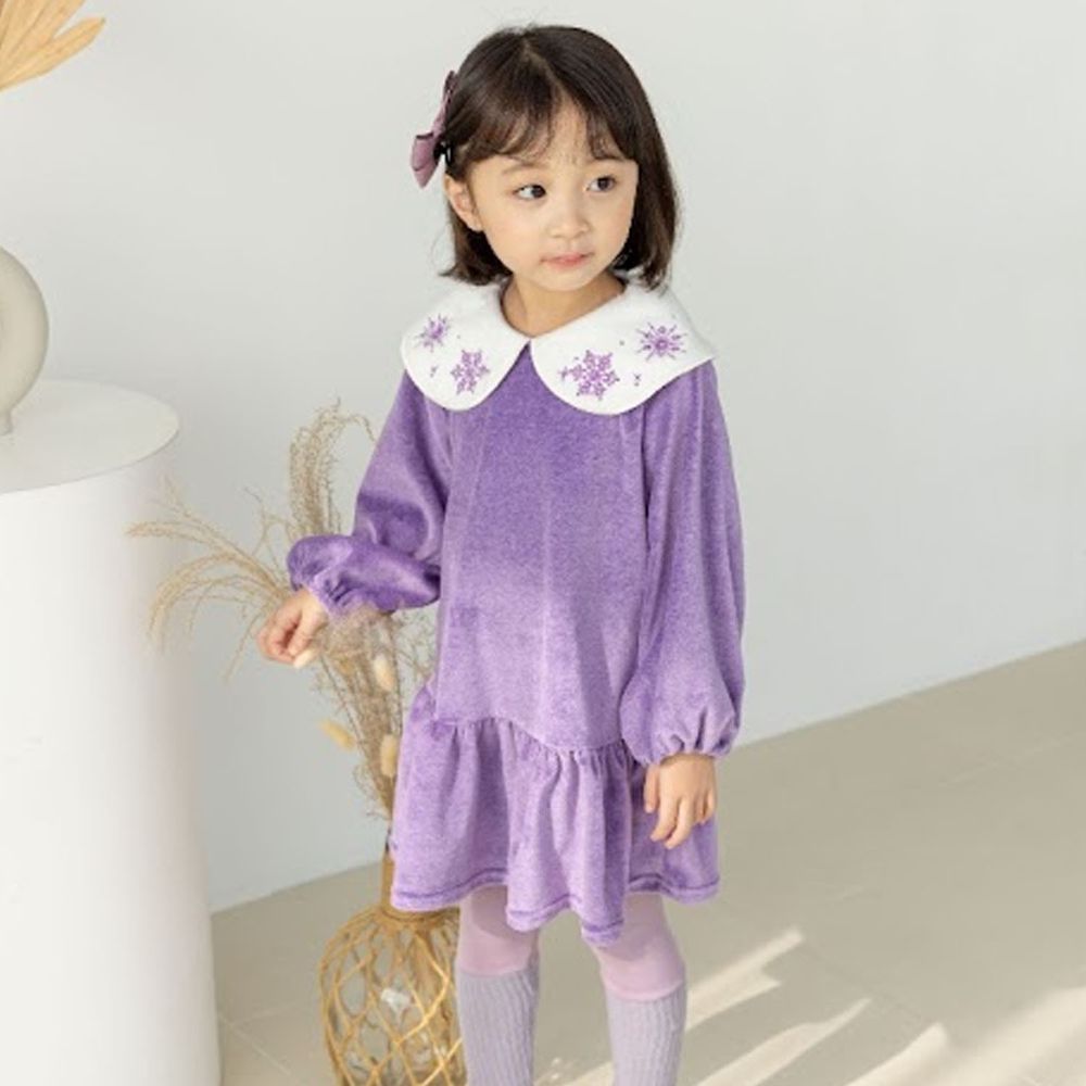 韓國 Orange Mom - 刺繡冰晶雪花領魚尾洋裝-紫