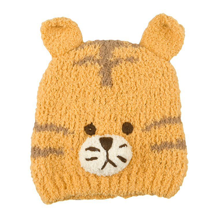 akachan honpo - 毛茸茸針織帽-老虎-芥末黃色