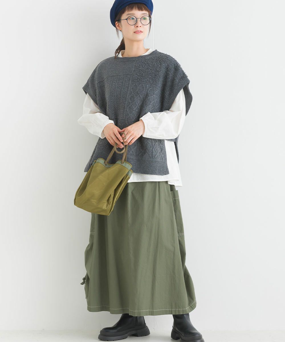 日本女裝代購 - 圓領編織紋拼接針織背心-咖啡