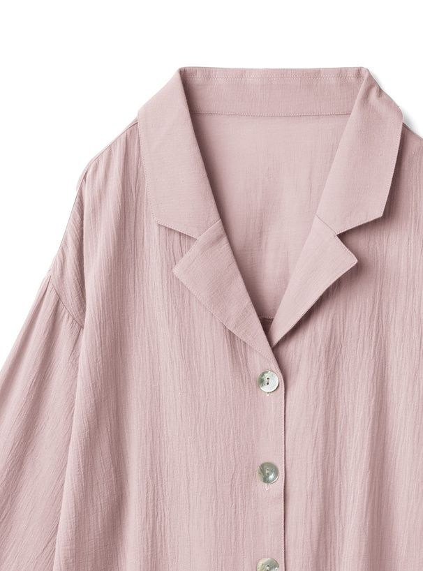 日本 GRL - 100%棉 翻領落肩透氣薄長袖襯衫-深海藍 (F)