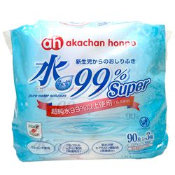 akachan honpo - 水99% Super 新生兒屁屁濕紙巾一般型3包入-白色