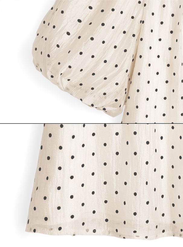 日本 GRL - 法式方領點點泡泡袖上衣-石墨灰 (M)