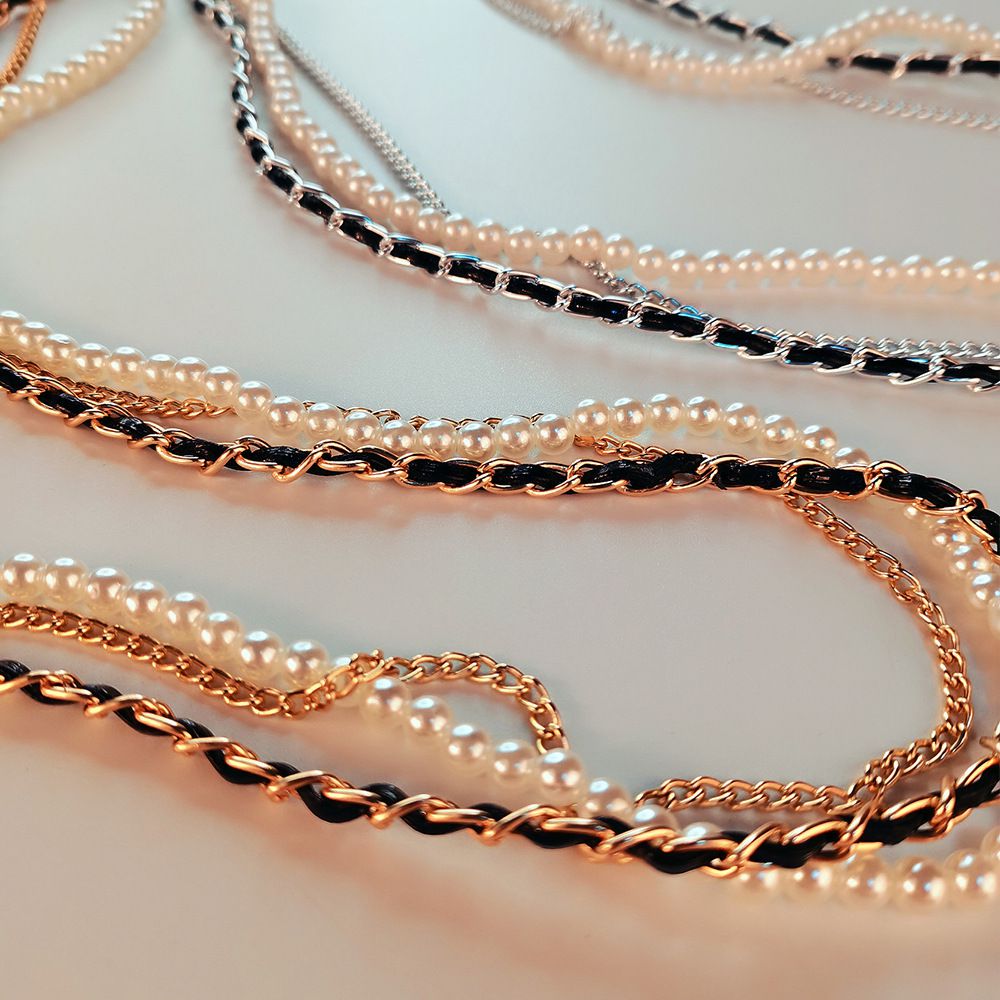 小香風時尚金屬眼鏡掛鏈-3層-金色 (總長70cm)