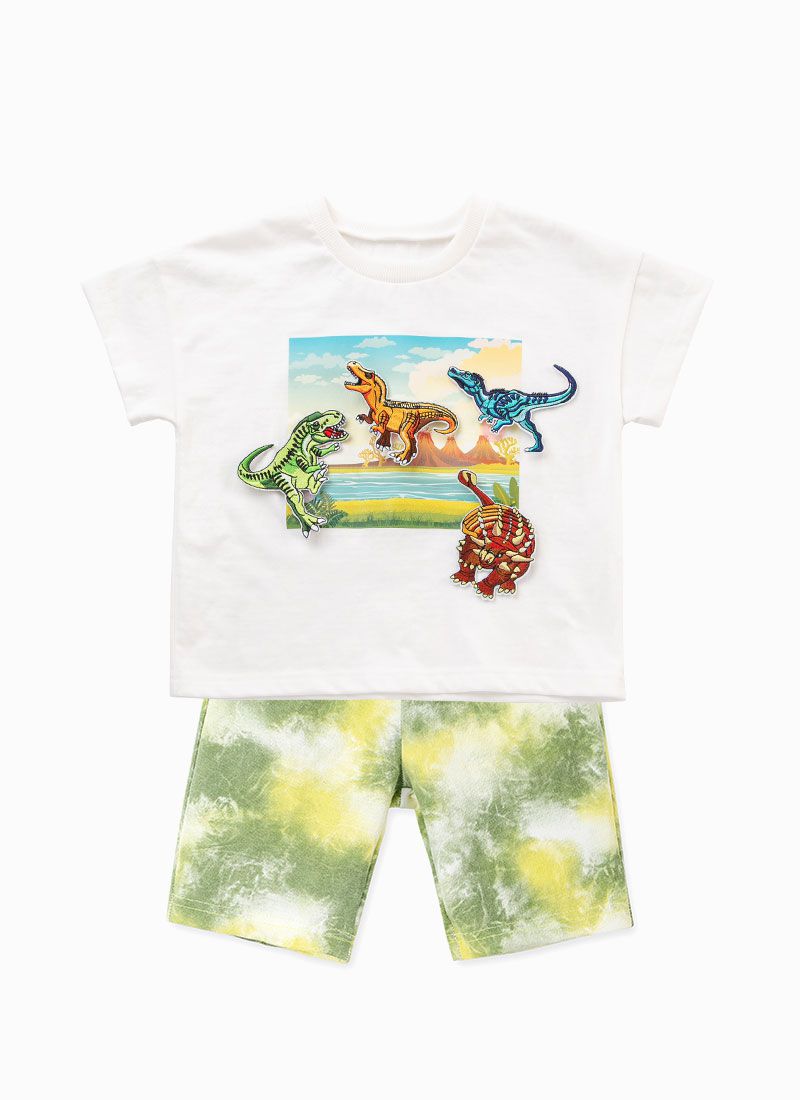 韓國 OZKIZ - 恐龍魔鬼氈探險短袖套裝