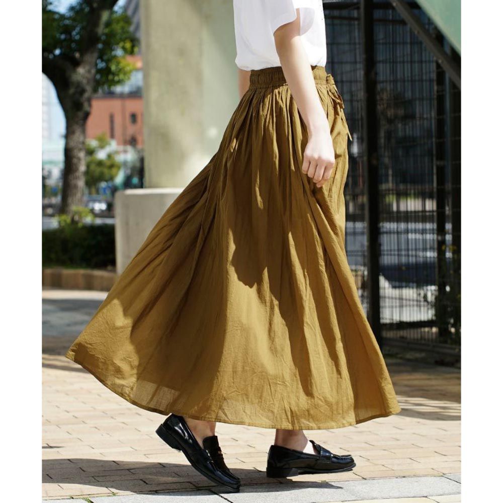 日本 zootie - 100%印度棉舒適傘狀長裙-大地黃