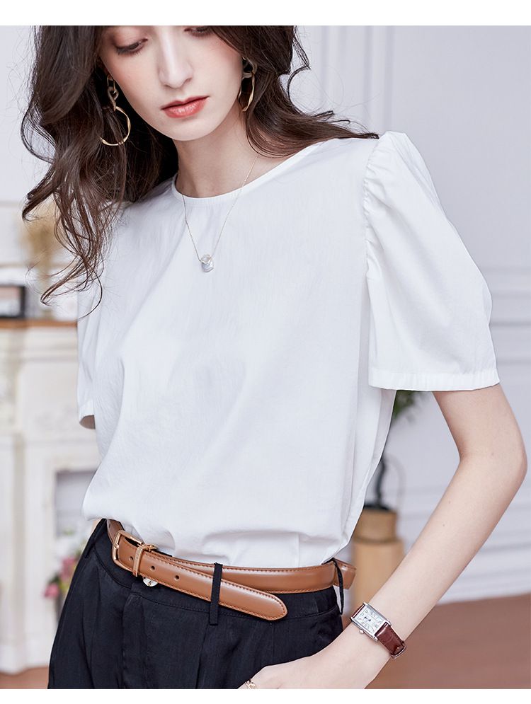 反轉設計圓領短袖上衣-背面鈕扣-黑灰色