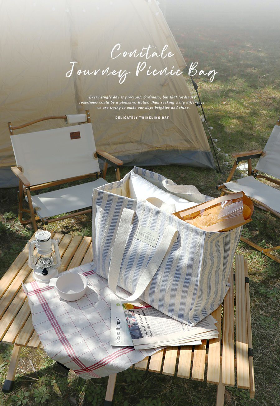 韓國 Conitale - 大容量防潑水束口購物袋/野餐袋/旅行袋-深藍 (46X35X25cm)