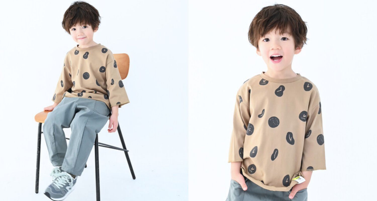 日本 Baby Room - 純棉印花七分袖上衣-眼睛-墨綠