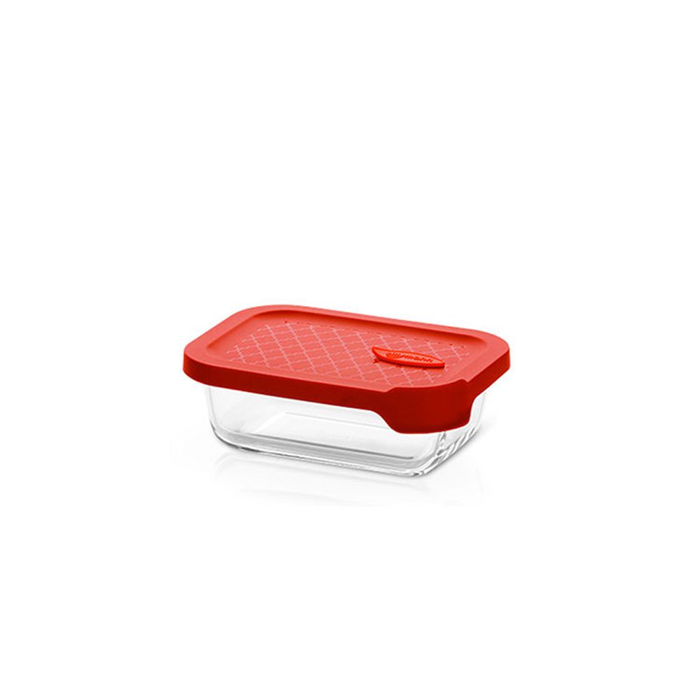 韓國 sillymann - 100%鉑金矽膠微波烤箱輕量玻璃保鮮盒(長方型380ml)-紅