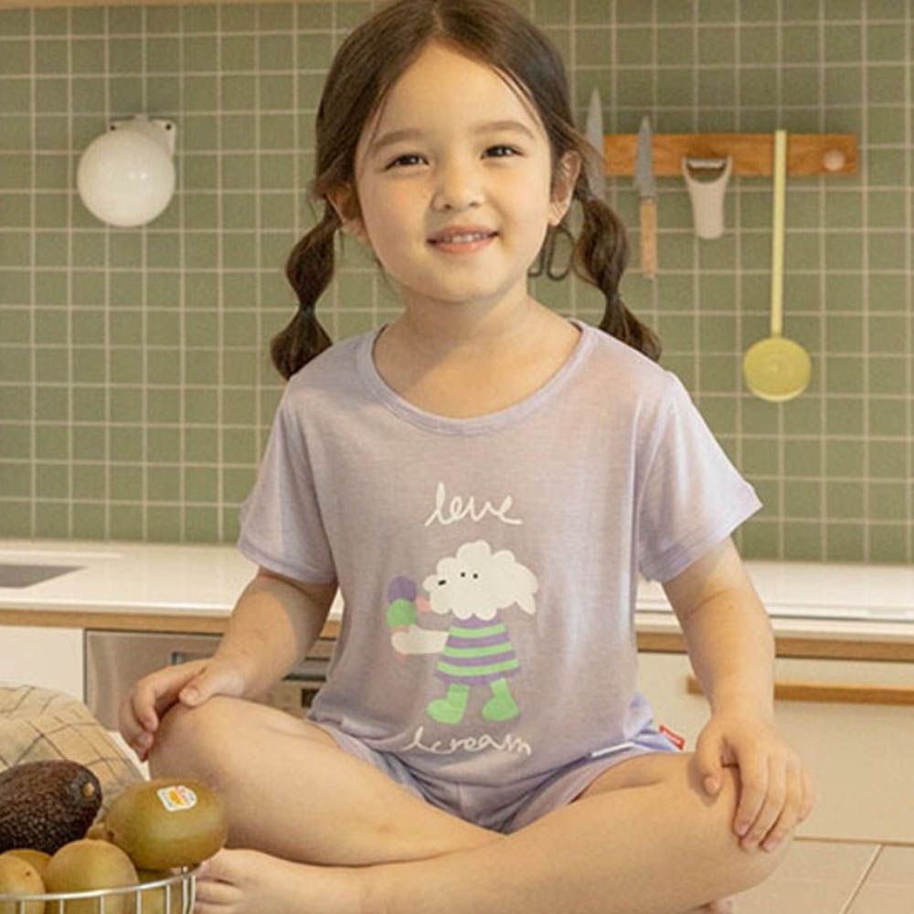 透氣嫘縈短袖家居服-甜筒狗狗-淡紫