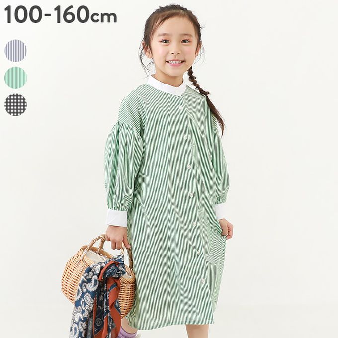 日本 devirock - 2WAY氣球袖襯衫式開襟洋裝-格子-黑