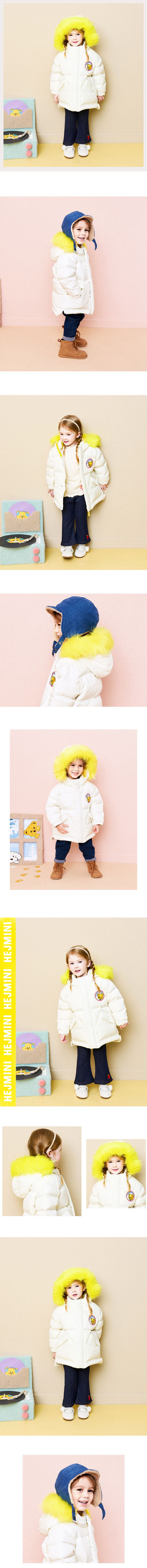 韓國 HEJMINI - 蓬鬆鋪棉口袋長版連帽外套-湖水綠