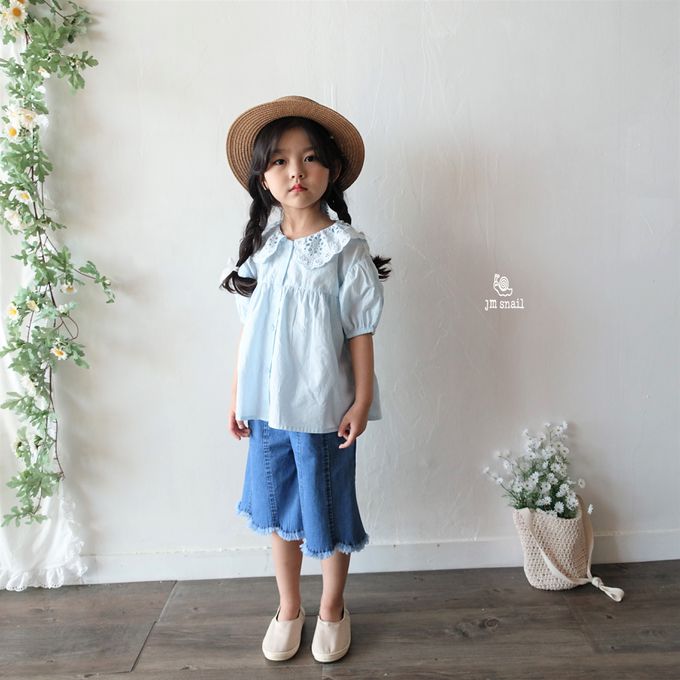 韓國 Jmsnail - 鬆緊腰褲管剪裁抽鬚牛仔褲-深藍