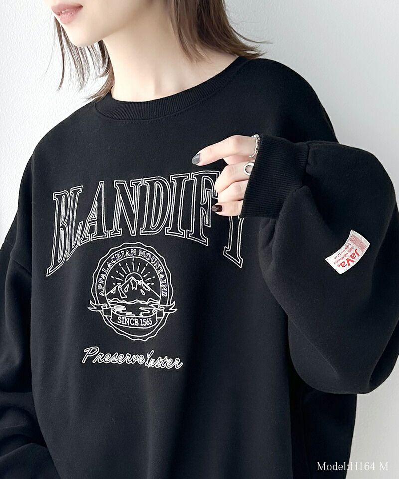 日本 Classical Elf - 圓領刷毛印花寬鬆大學T-黑