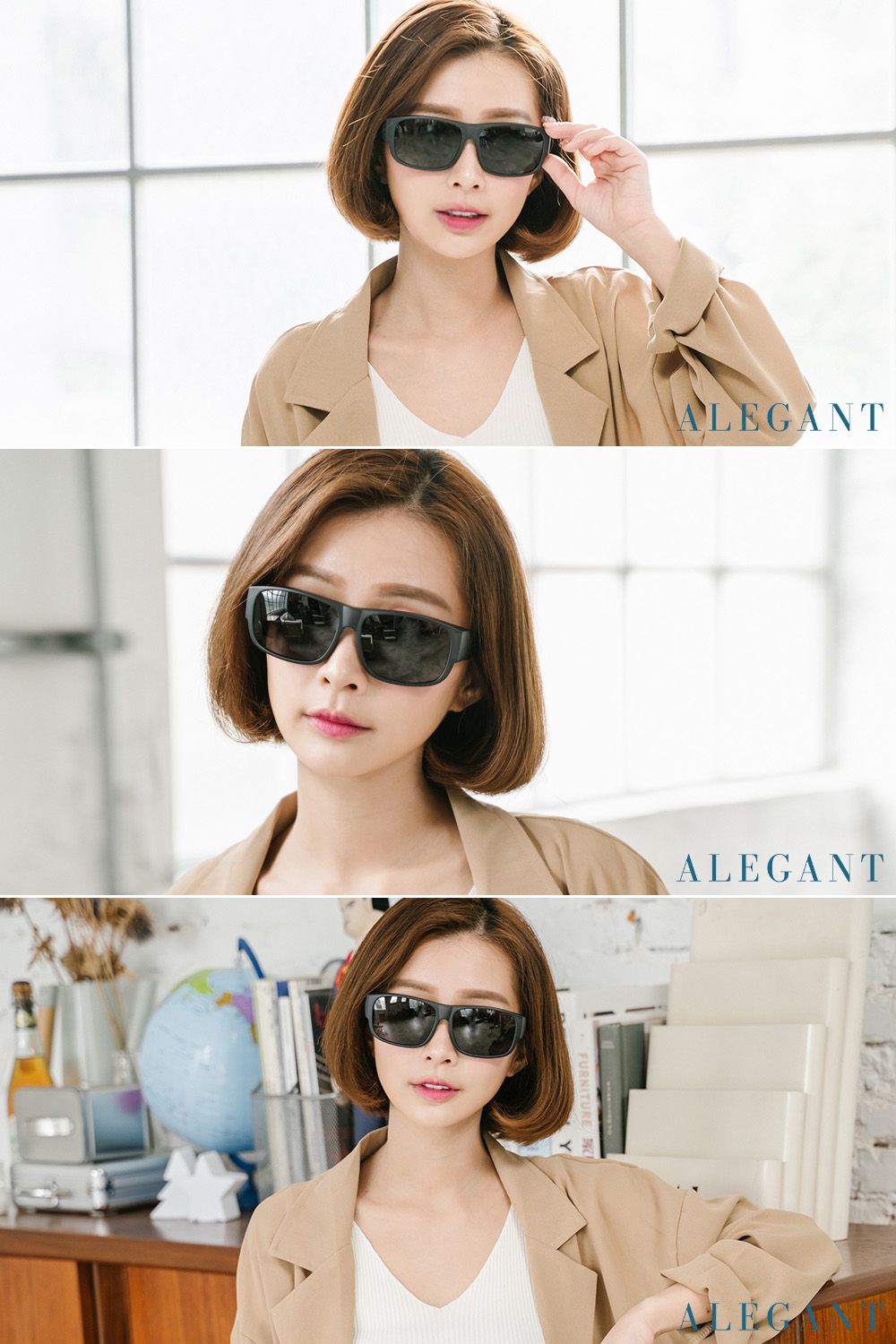ALEGANT - 潮流果凍黑色方框全罩式偏光墨鏡│外掛式UV400太陽眼鏡包覆套鏡│車用太陽眼鏡│近視可戴外掛寶麗來墨鏡