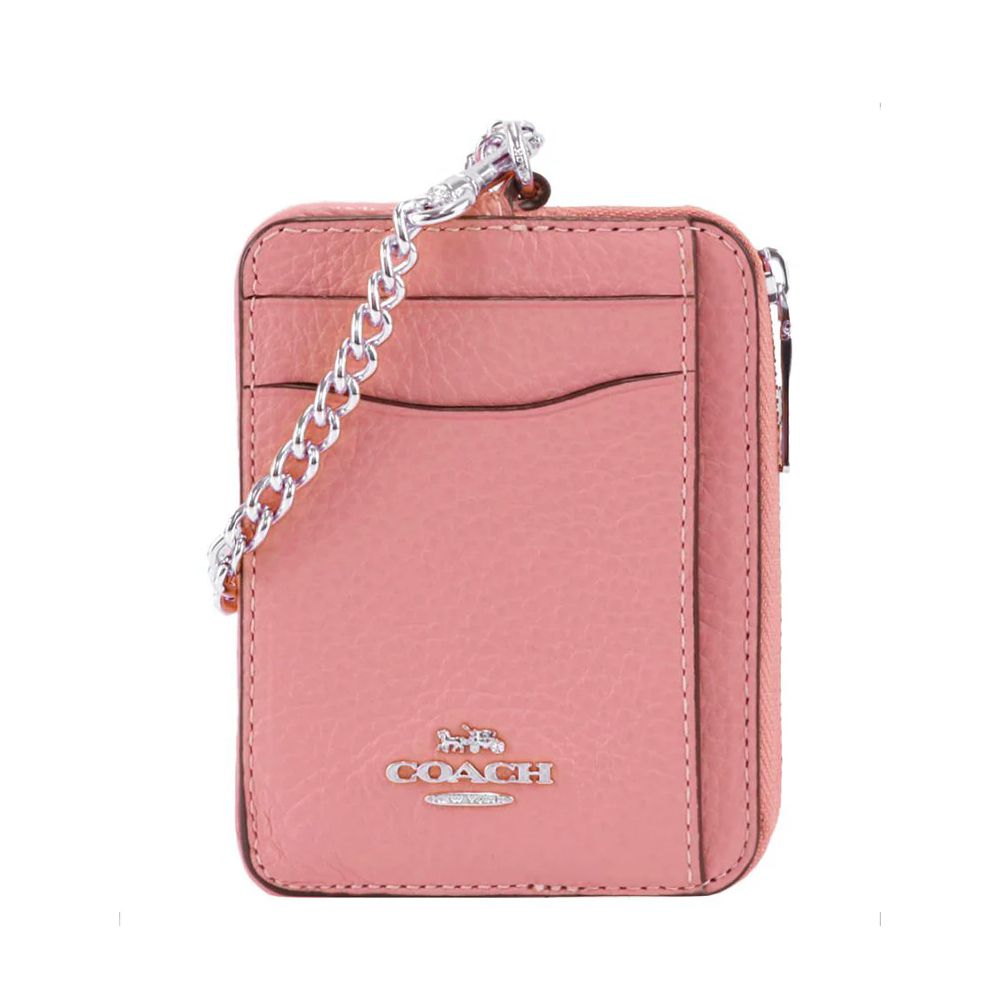 荔枝紋皮革鍊帶零錢包 (胭脂粉)