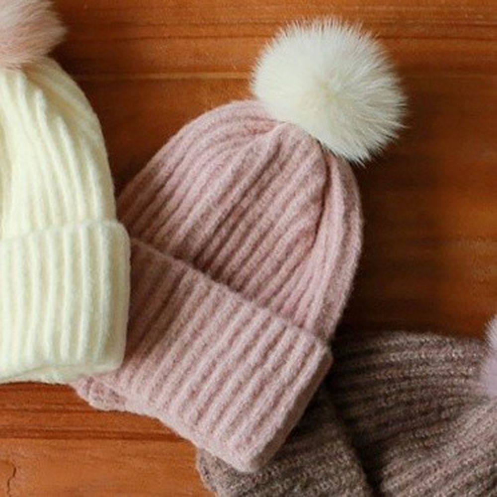 韓國 Puellaflo - 毛球針織毛帽-粉紅
