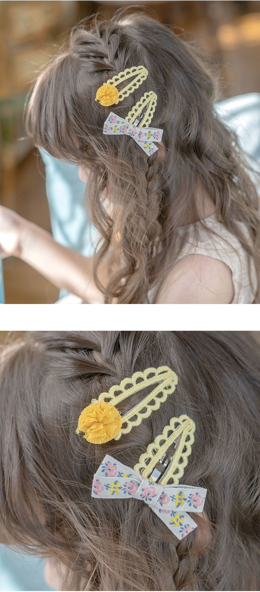 日本 Catherine Cottage - 手工編織復古風可愛髮夾(2入組)-黃粉系