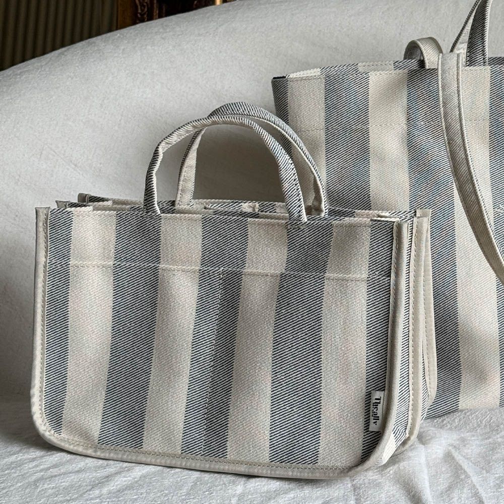 多用途手提內夾層帆布包-直條紋-海軍藍