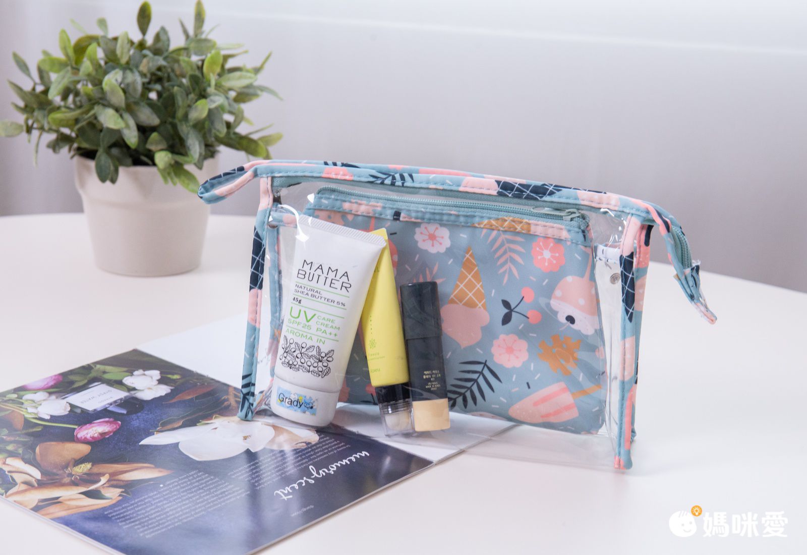 大容量透明子母化妝包-檸檬