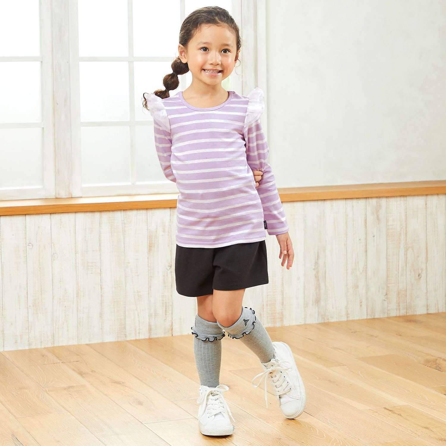 日本千趣會 - GITA 純棉圓領長袖上衣-荷葉滾邊-淺粉