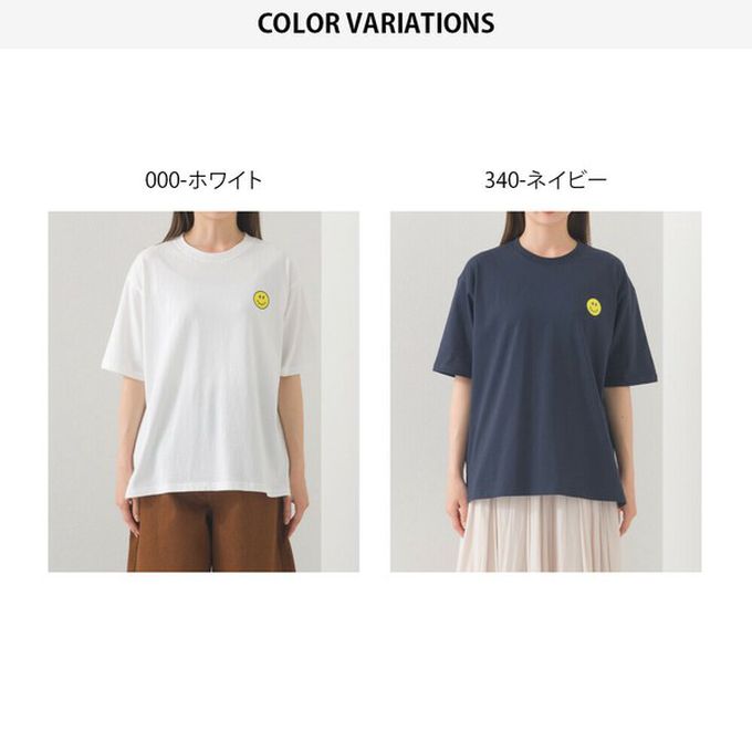 日本 OMNES - 純棉印花休閒短袖上衣-笑臉logo-白 (M)