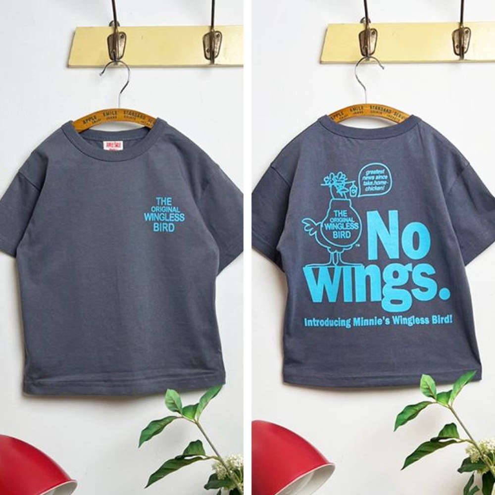 美式小鳥字印短袖上衣-深灰帶藍