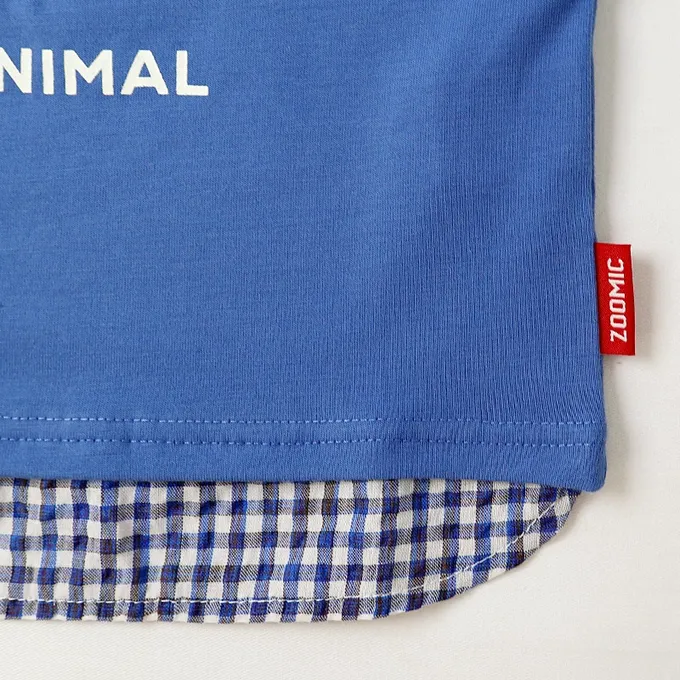 日本 ZOOLAND - 假面小熊層次感天竺棉短袖上衣-無尾熊-藍