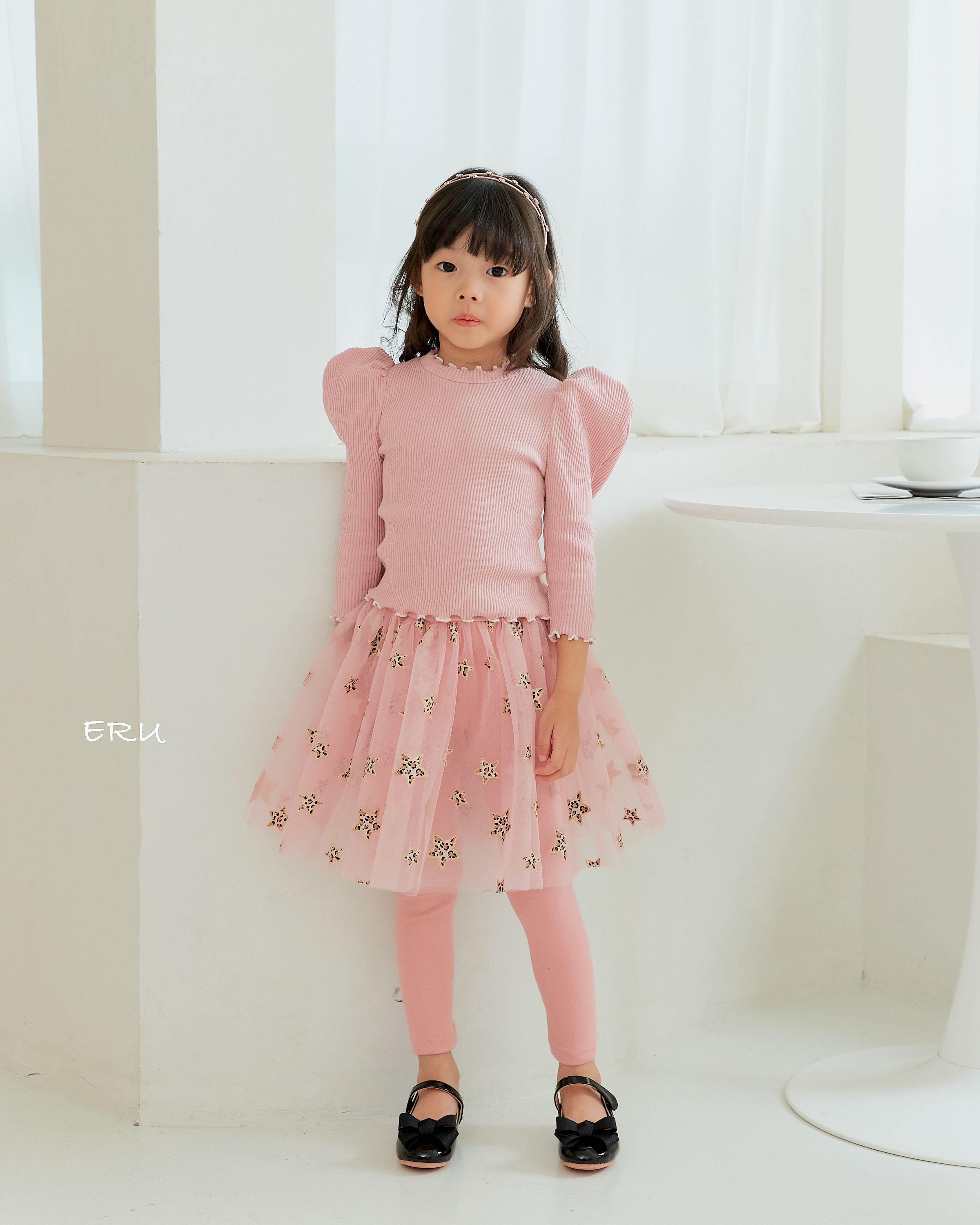 韓國 ERU - 豹紋星星點綴網紗內搭褲裙-粉