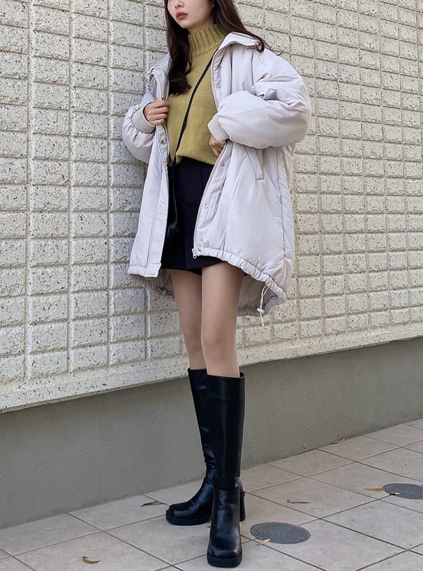 日本 GRL - 街頭感寬鬆鋪棉連帽外套-淺灰 (F)