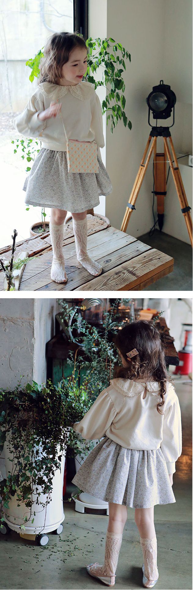 韓國 PuellaFLO - 雙層花瓣領泡泡袖上衣-米白