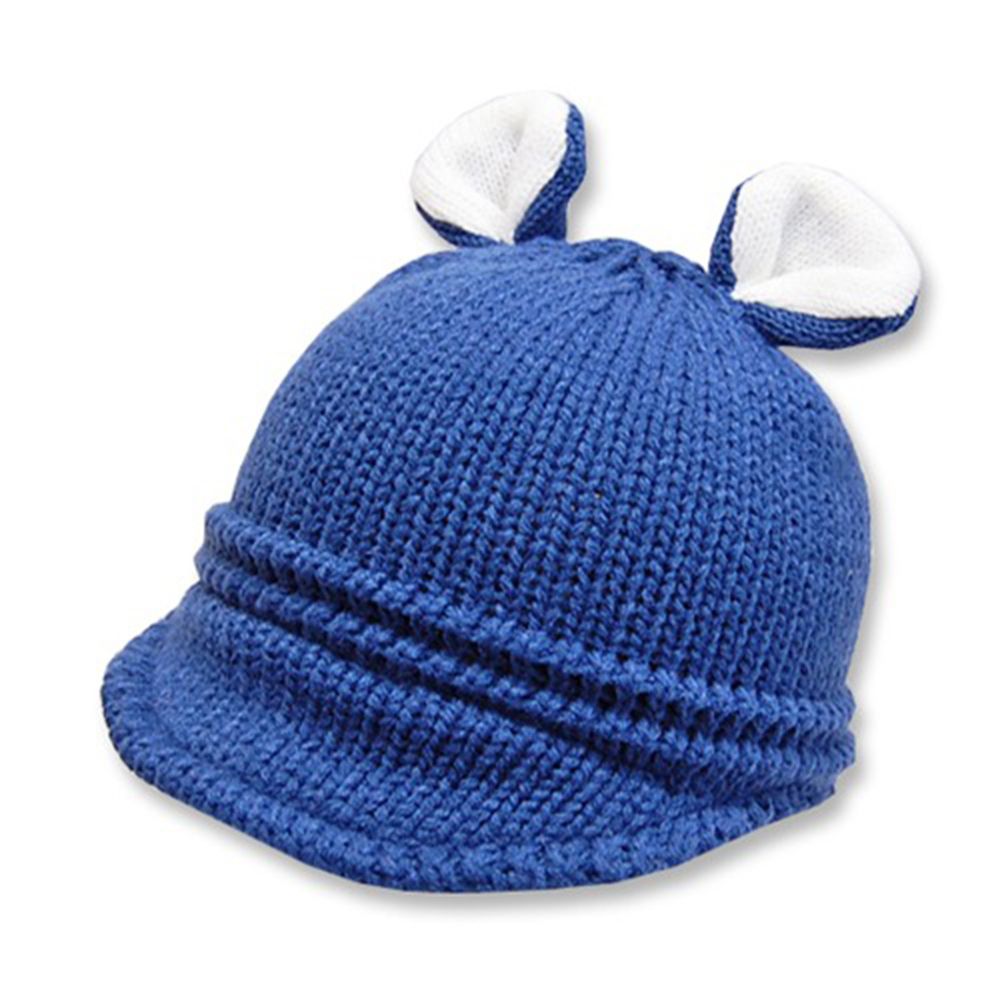 日本 ROMPING UNIVERSE - 可愛保暖帽-小童款-熊耳朵針織毛帽_藍色 (M(50-52cm))-93-6011