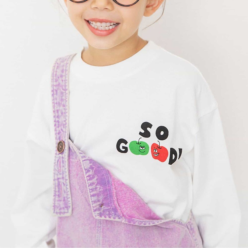 春季俏皮印花薄長袖上衣-SO GOOD-白