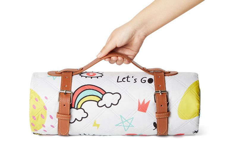 防潑水加厚便攜沙灘野餐墊(可機洗)-快樂星球-白色 (200x145cm)