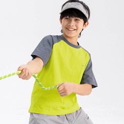 babybody - 原紗防曬吸濕快乾短袖上衣-拼袖-黃色
