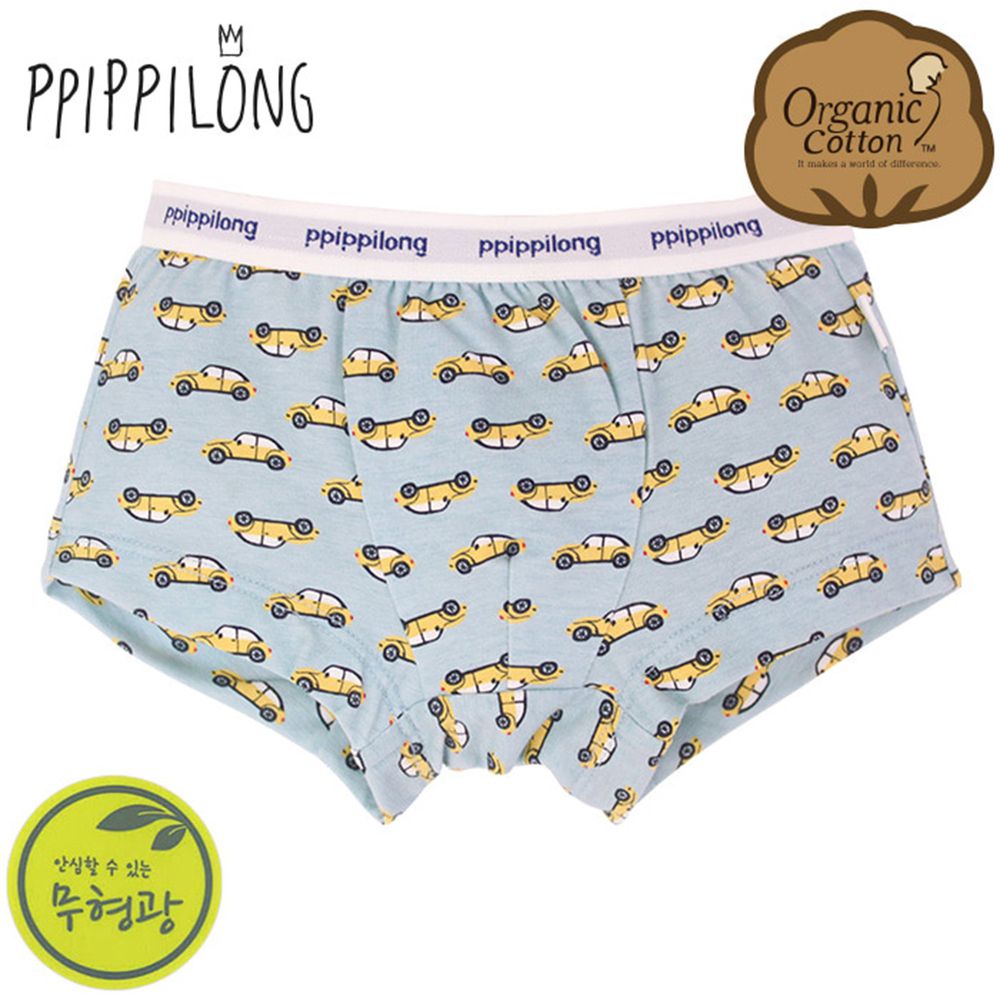 韓國 Ppippilong - 有機棉透氣四角褲(男寶)-黃色車車